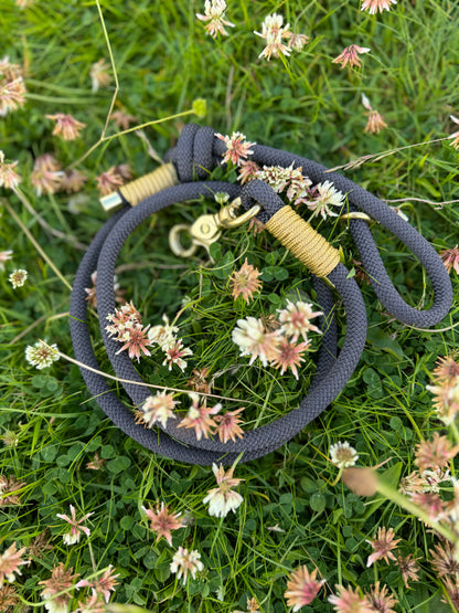 Anthracite / Dark Grey rope lead with brass hardware & scissor clip 